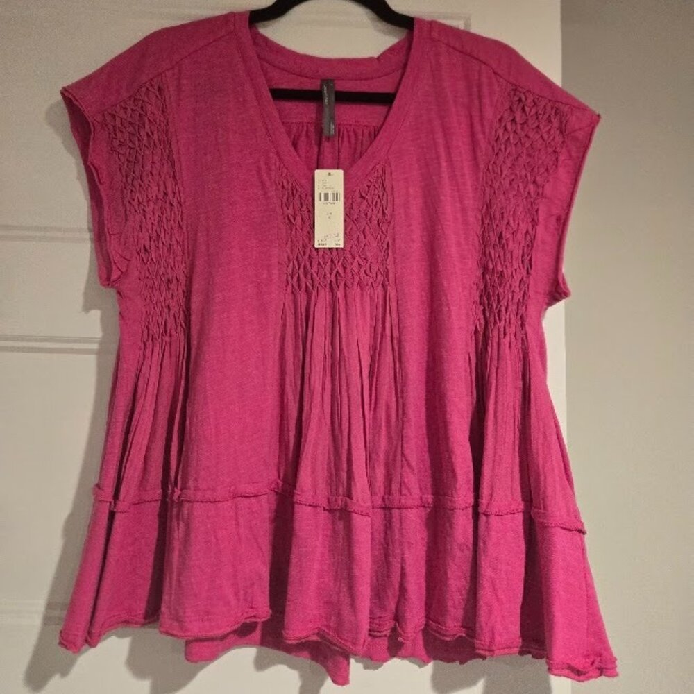 Anthropologie Rasberry Smocked Swing Tee NWT Size Small